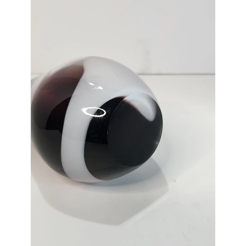 Hand Blown Art Glass Teardrop Vase Plum Burgundy with White Swirl 6.25 inch